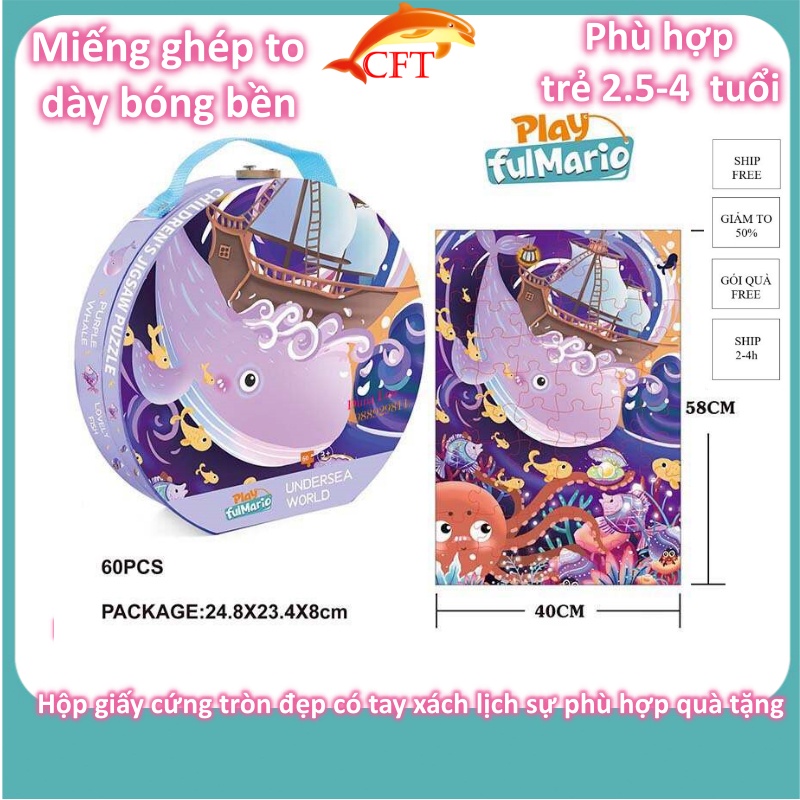 Xếp hình cho bé từ 3 tuổi bộ ghép hình puzzle 60 mảnh Fullmario cao cấp 6 chủ đề khủng long ô tô cá heo con vật ..