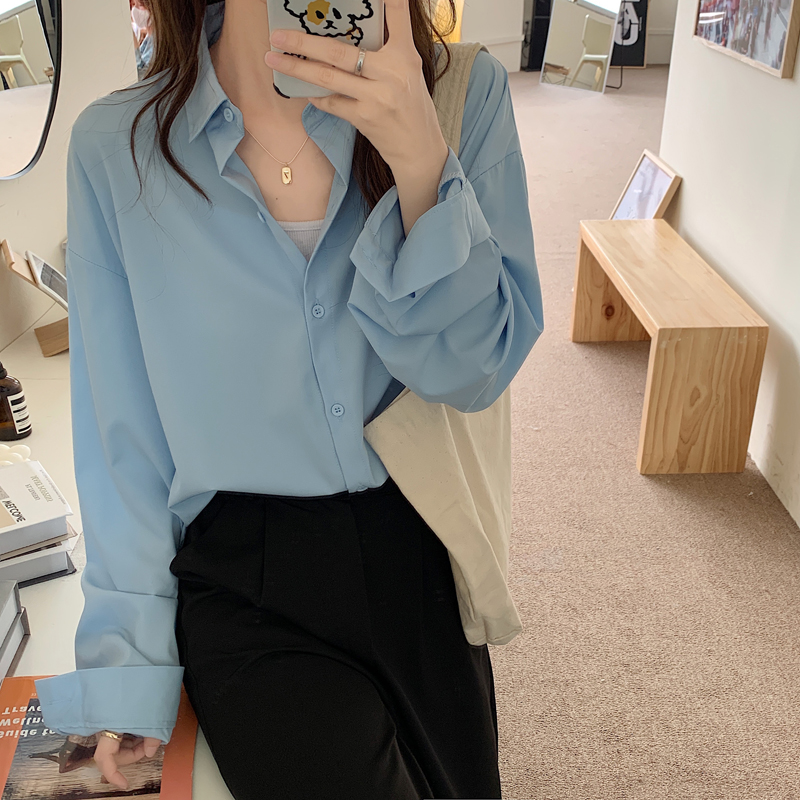 Áo Sơ Mi Dài Tay Cổ Bẻ Dáng Dài Thời Trang Hàn Quốc Cho Nữ