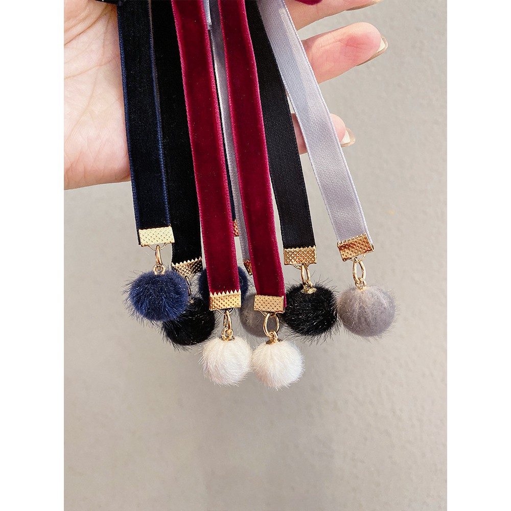 K115 Kẹp tóc nơ bấm vải nhung đính bông tròn