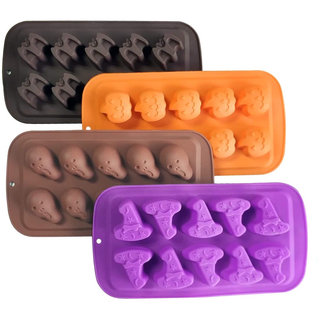 Khuôn Silicone 10 Ngăn Hình Đầu Lâu Phù Thủy Dơi Trang Trí Bánh Kem