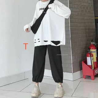 Sét quần chun gấu + áo buông rách COS