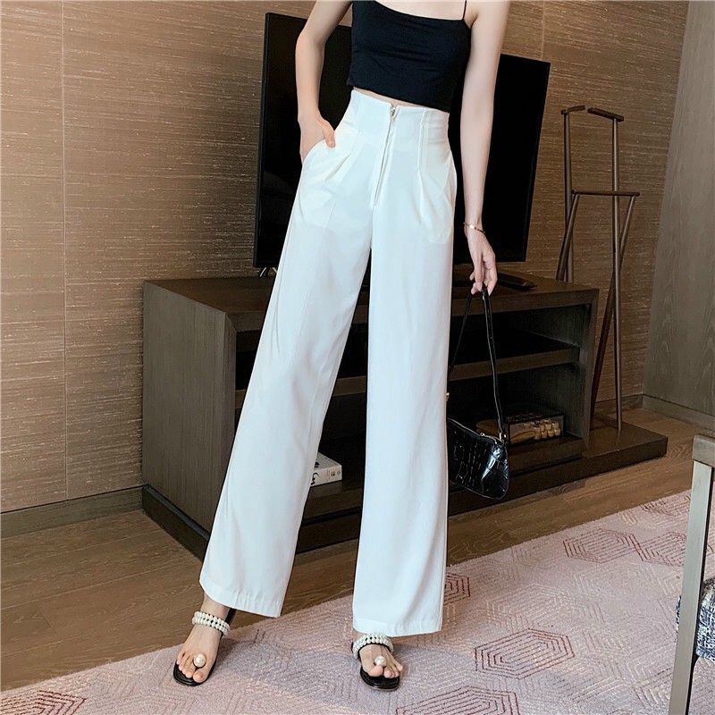 ⚡ GIÁ HỦY DIỆT ⚡ quần ống suông culottes cạp siêu cao khóa trước chất tuyết mưa dáng rộng chân dài