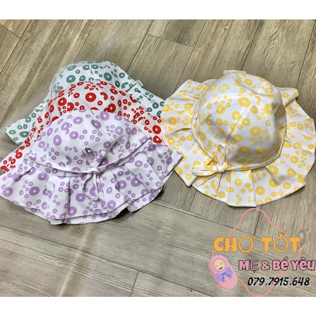 [ẢNH THẬT] Mũ, Nón Tai Bèo Vành Rộng Vải Mềm Hàn Quốc Cho Bé Gái Có Dây Cột (18-30 tháng)