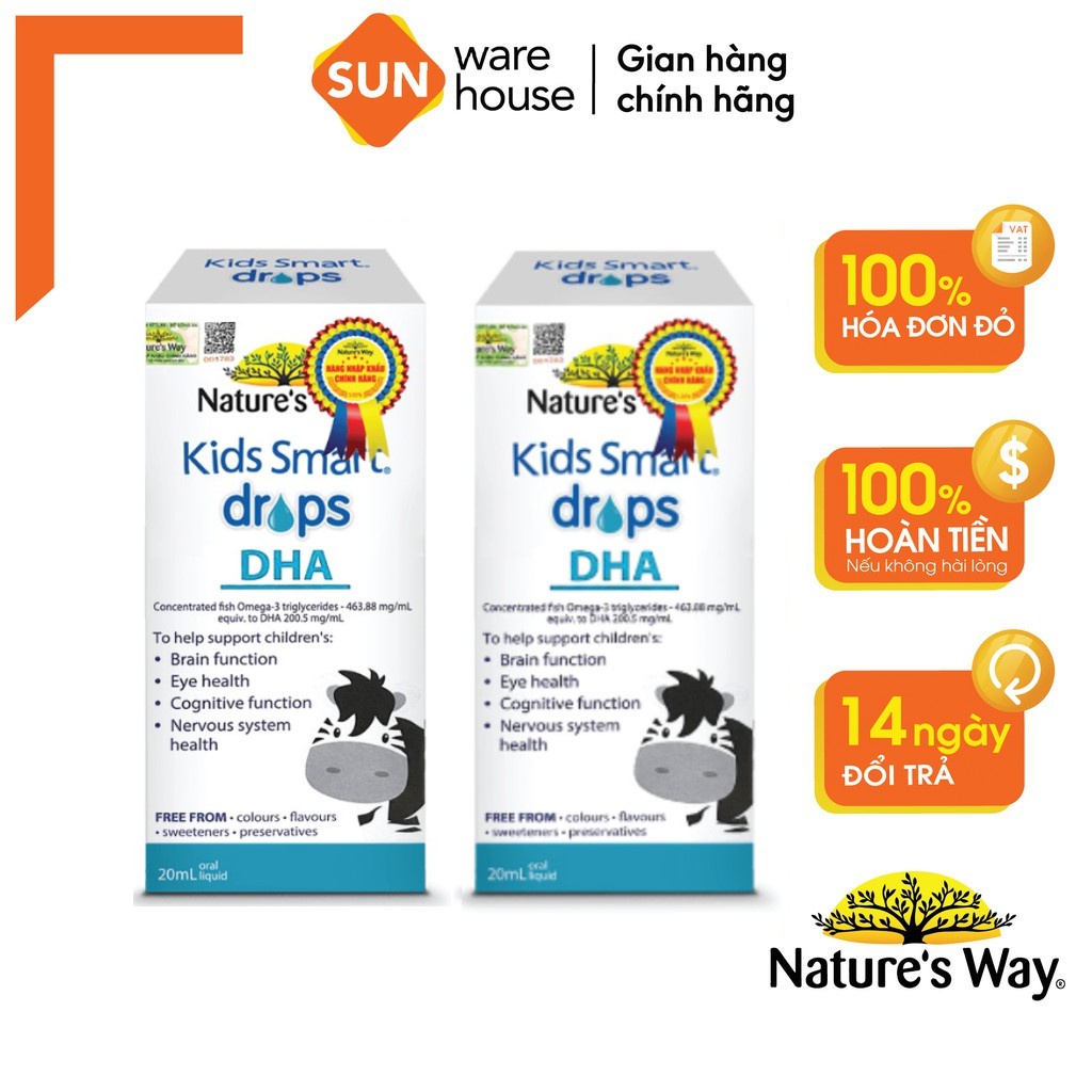 Combo 2 DHA Nature's Way Kids Smart Drops DHA Dạng Giọt Giúp Tăng IQ, Phát Triển Não Bộ Cho Bé 20ml/lọ