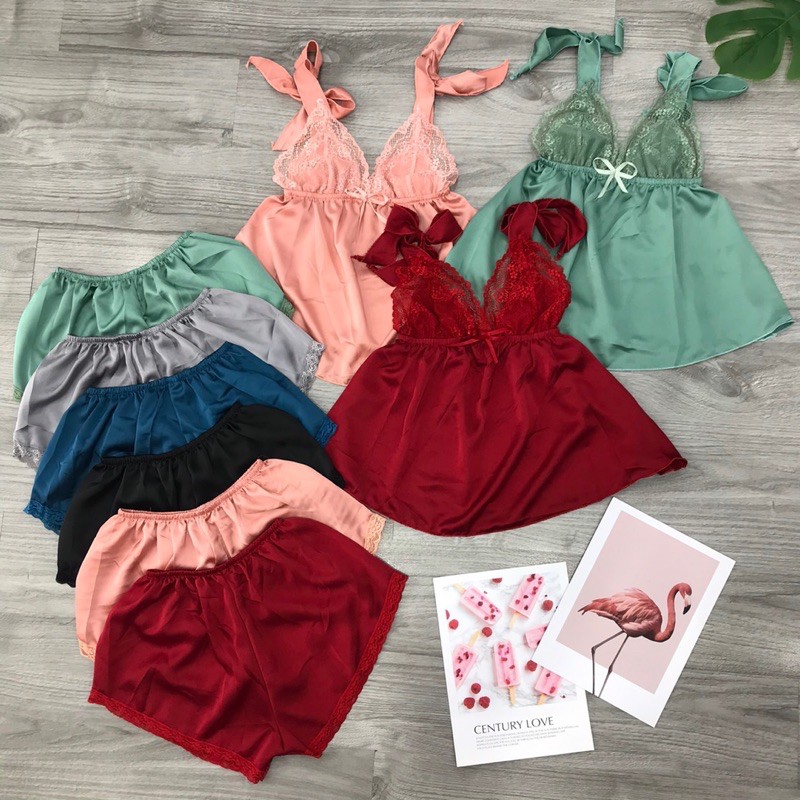 Đùi satin cột nơ , làm yếm mặc đc 2 kiểu ạ
