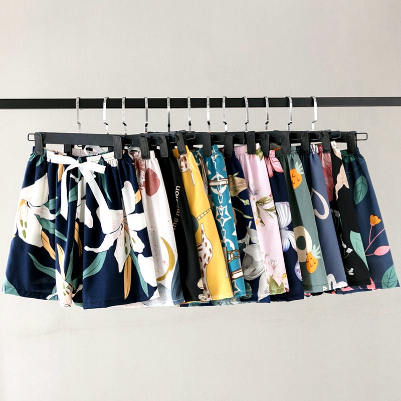 Quần Short Ngủ Ống Rộng Bằng Lụa Cotton In Họa Tiết Hoạt Hình Thời Trang Cho Nữ