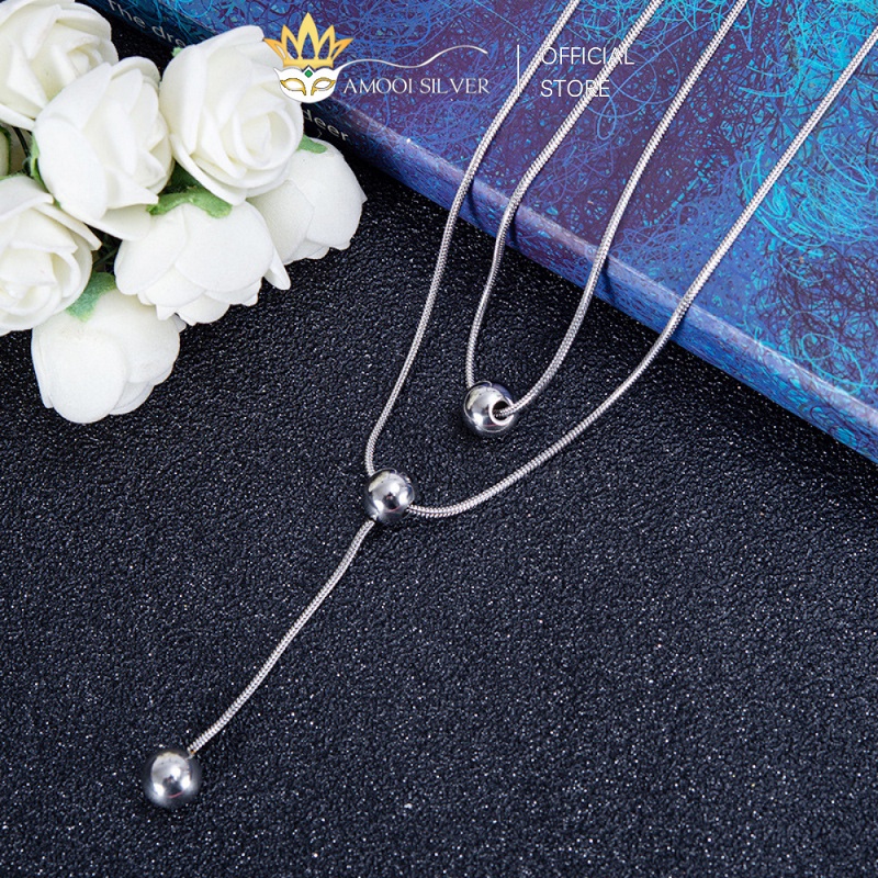 Vòng cổ bạc S925 dây đôi viên bi - Amooi Silver AD146