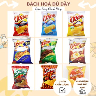 Bánh Snack khoai tây Ostar và Swing nhiều loại, bim bim khoai tây Ostar và Swing gói 36g, bánh khoai tây trứng muối phô