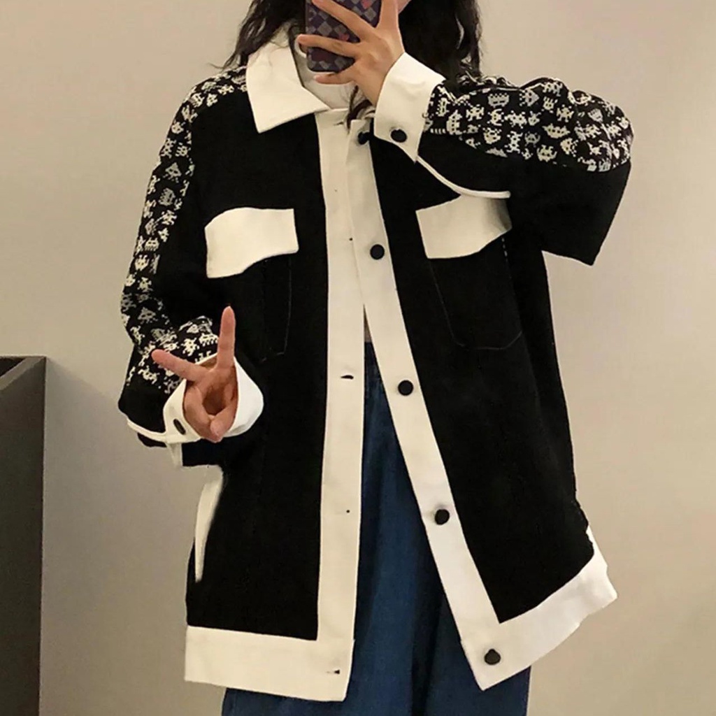 Áo Khoác Polo Màu Sắc Tương Phản Phong Cách Hàn Quốc Cho Nữ