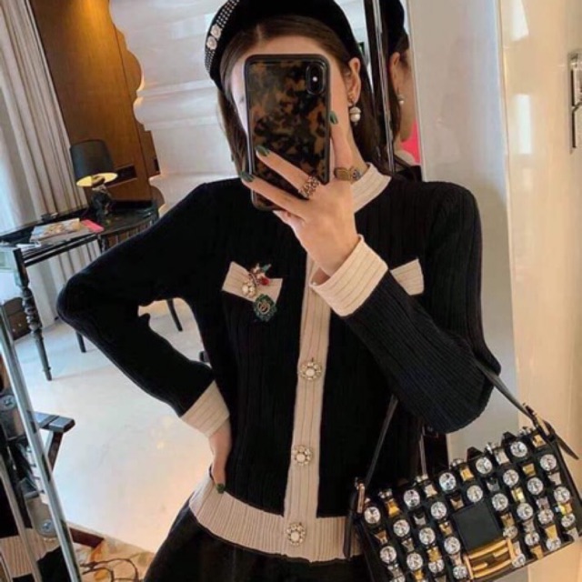 Áo len cúc dọc cổ tàu siêu xinh chất len dày mịn