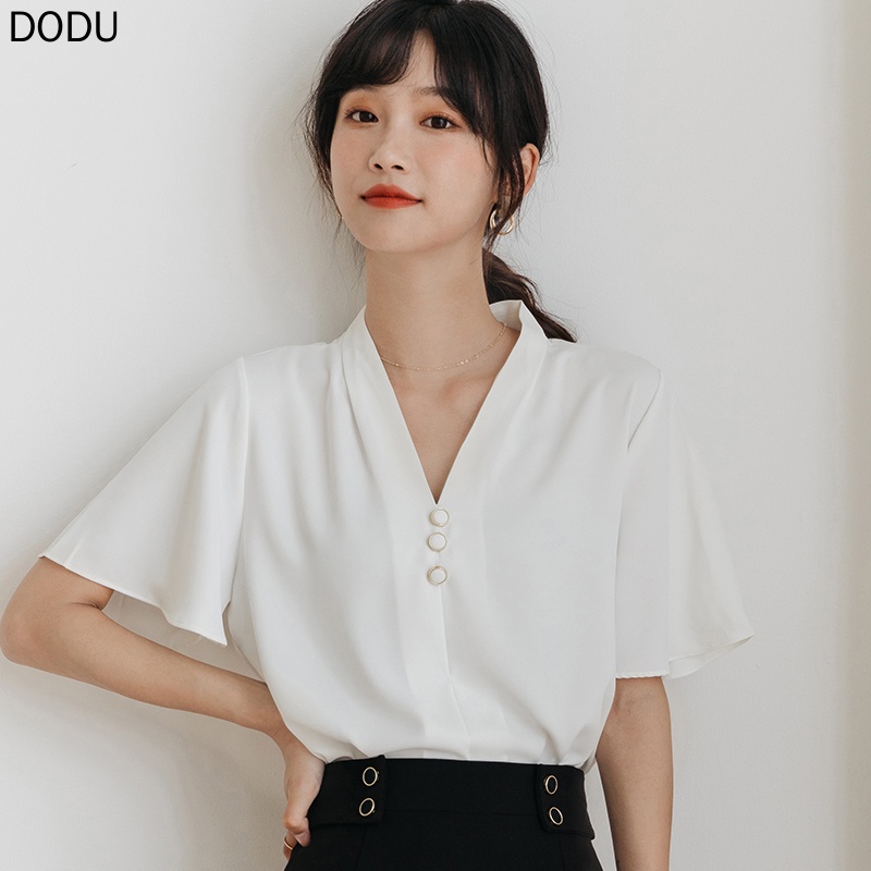 Áo Chiffon Tay Ngắn Cổ Chữ V Dáng Rộng Thời Trang Dành Cho Nữ