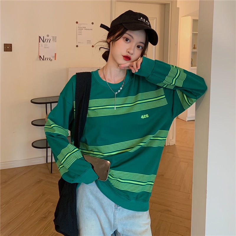 Áo Sweater Mỏng Dáng Rộng Họa Tiết Kẻ Sọc Thời Trang Mùa Thu Mới Cho Nữ