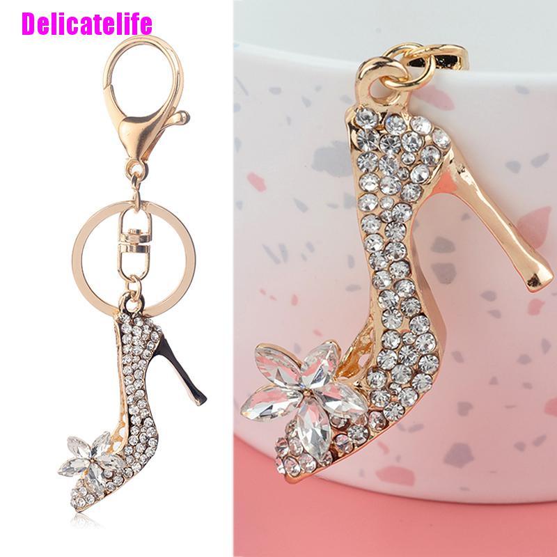 Móc khóa hợp kim hình giày cao gót đính đá pha lê