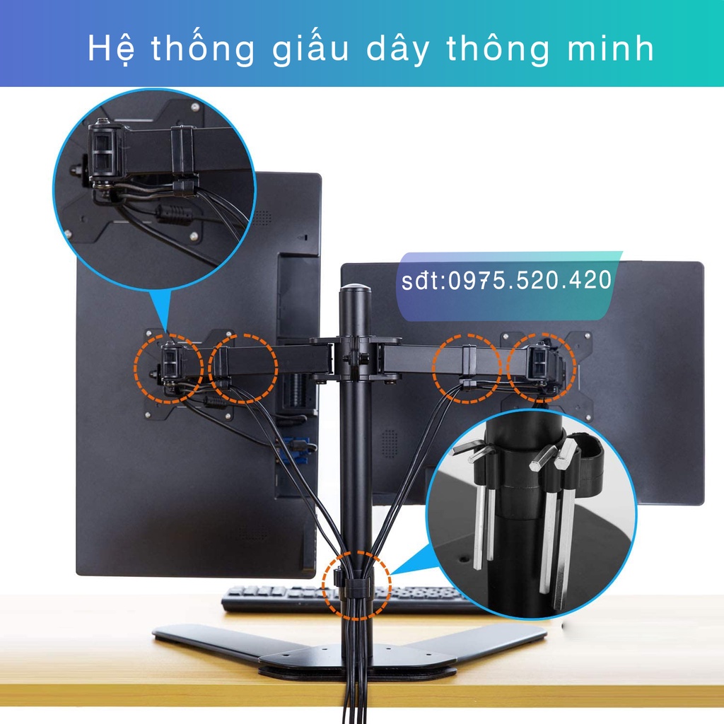 M042 -Giá Treo Hai Màn Hình Đặt Bàn/ Chân Để 2 Màn Hình Kép-Xoay 360 Độ- [Màn hình 17-27 Inch] [ Rẻ Hơn NB F160/ NBH180]