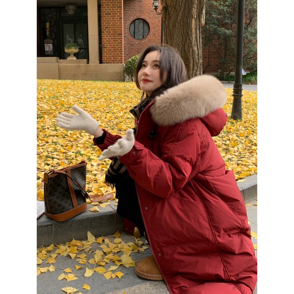 Áo khoác lông vũ dáng dài cổ lông bản lớn cao cấp sang chảnh trẻ trung phong cách hàn thanh lịch. hàng QC KCC1314
