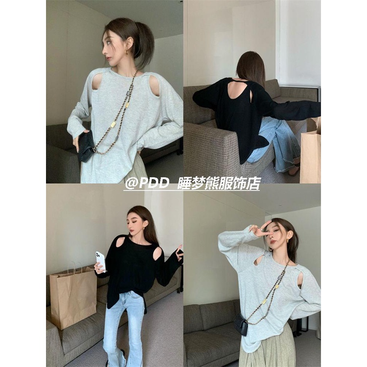 Áo Thun Dệt Kim Tay Dài Hở Vai Phong Cách Hàn Quốc Dành Cho Nữ