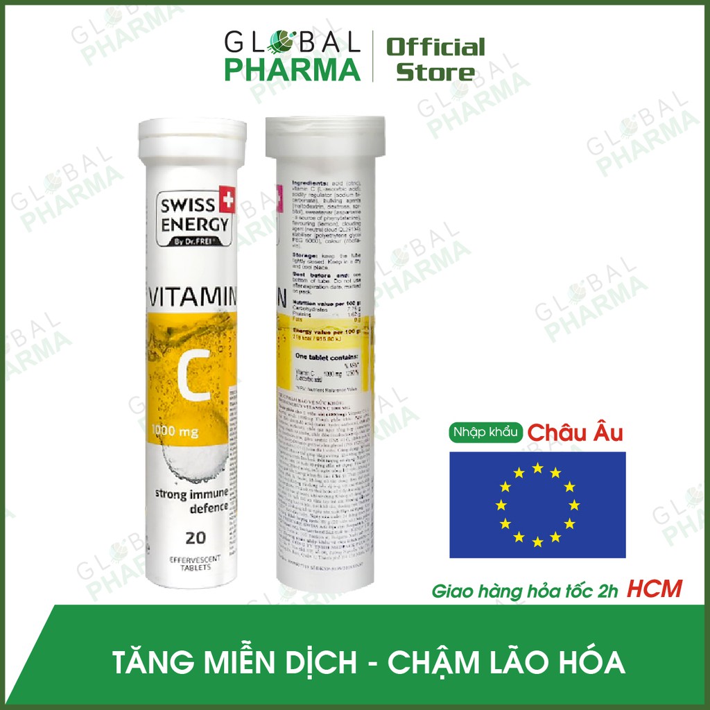 [CHÍNH HÃNG CHÂU ÂU] Viên Sủi Vitamin C Tăng Đề Kháng, Miễn Dịch (Tuýp 20 viên) | Thế Giới Skin Care