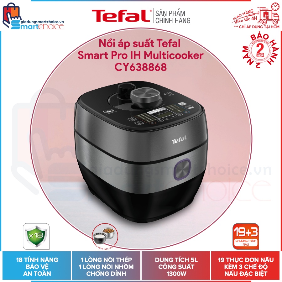 Nồi áp suất Tefal Smart Pro IH Multicooker CY638868 - 1300W, 5L