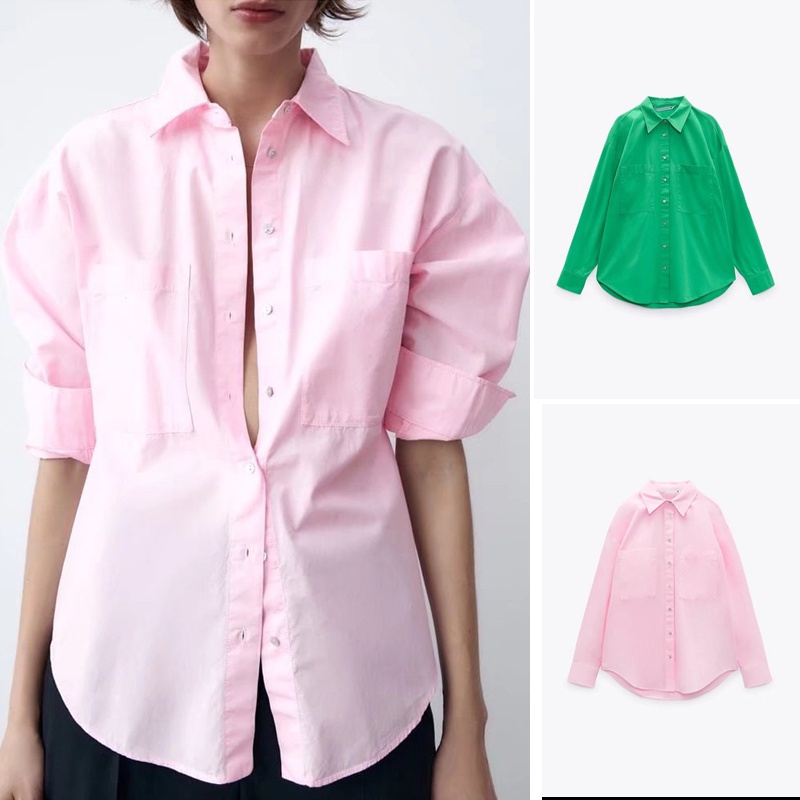 Zara Áo Sơ Mi Tay Dài Trang Trí Túi Xách Thời Trang Mùa Xuân Đơn Giản 2215320Áo Kiểu Thời Trang Thanh Lịch Cho Nữ