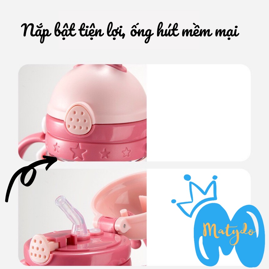 Bình nước cho bé có quai đeo nắp bật ống hút mềm mại cao cấp chống sặc an toàn cho trẻ BN64