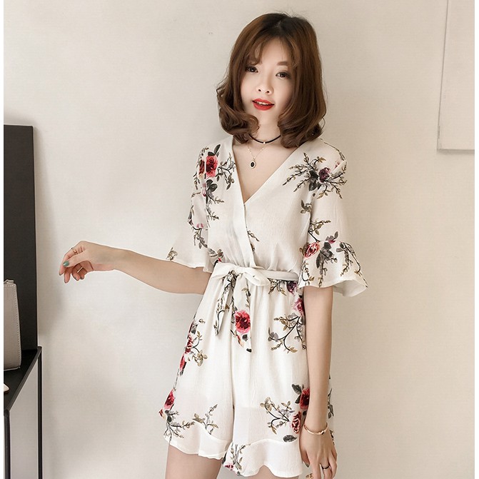 Áo liền quần eo cao vải voan họa tiết hoa phong cách Hàn Quốc thời trang nữ | BigBuy360 - bigbuy360.vn