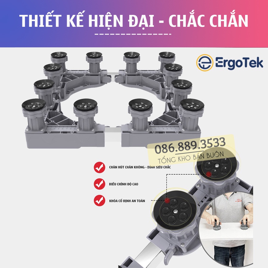 #MG12T / Chân Kệ Máy Giặt - Tủ lạnh ErgoTek 12 Trụ Đứng - Chân Đế Máy Giặt Cao Cấp - Điều Chỉnh Kích Thước Dễ Dàng