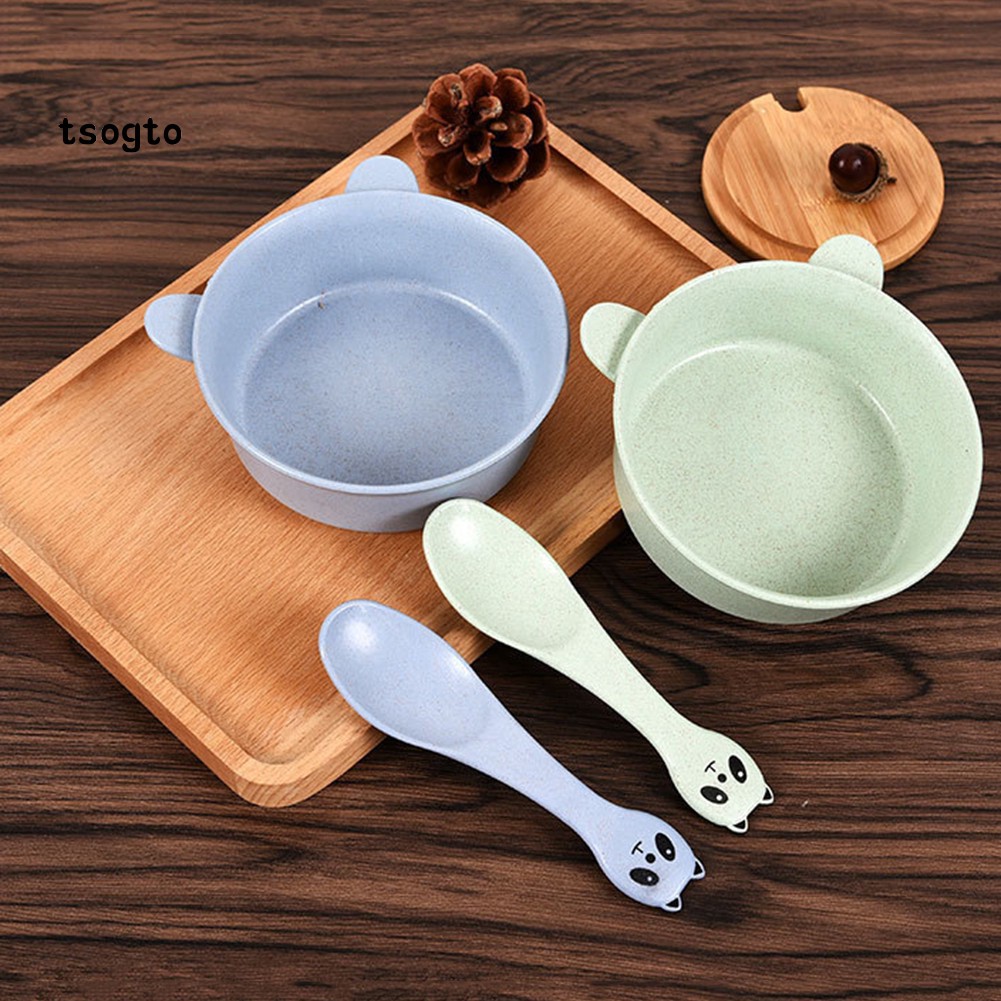 Set 2 món bát ăn kèm muỗng hình gấu trúc đáng yêu cho bé