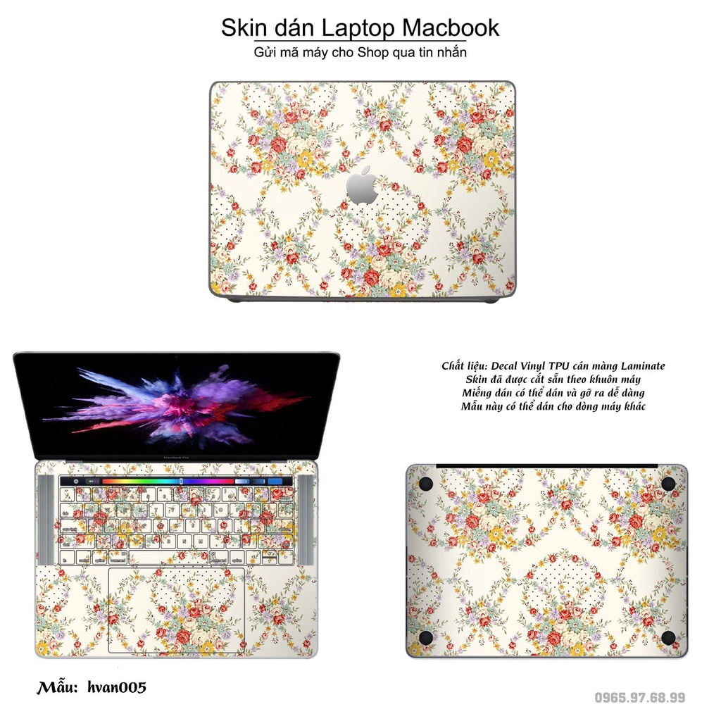 Skin dán Macbook mẫu hoa hồng stic250 (đã cắt sẵn, inbox mã máy cho shop)