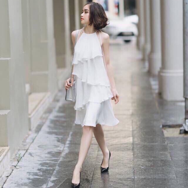 đầm voan xếp ly