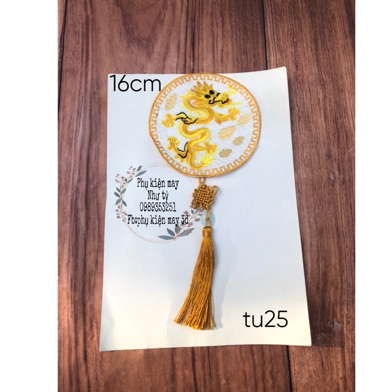 tròn thêu hình rồng kèm dây treo 16cm