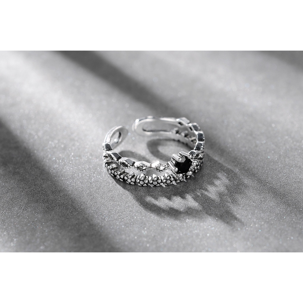 Nhẫn Bạc Thái Lan Màu Đen Phong Cách Hàn Quốc Cổ Điển 2021 Tùy Chỉnh Thời Trang Cho Nữ