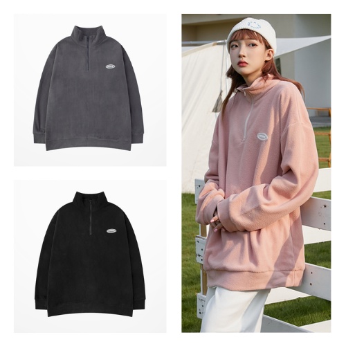 Áo sweater unisex polo, áo nỉ cổ bẻ khóa kéo form rộng Nelly Heybig 100% phong cách streetstyle 3 màu ghi, đen, hồng