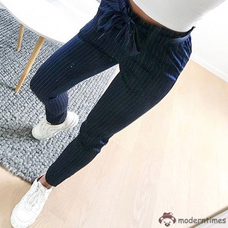 Quần dài kẻ sọc cột nơ xinh xắn cho nữ | BigBuy360 - bigbuy360.vn