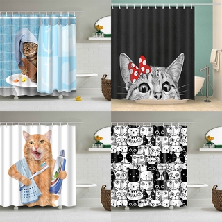 Rèm tắm hình mèo động vật ✷ ❈ In hình phòng tắm Rèm Polyester chống thấm nước Bạch tuộc có thể giặt được Rèm trang trí phòng tắm với 12 móc