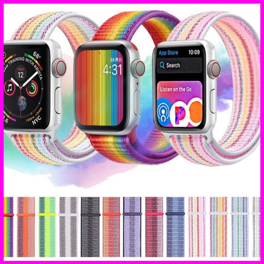 Dây đồng hồ  Apple Watch Serise 6 SE 5 4 3 2 1, dây nylon họa tiết cầu vồng