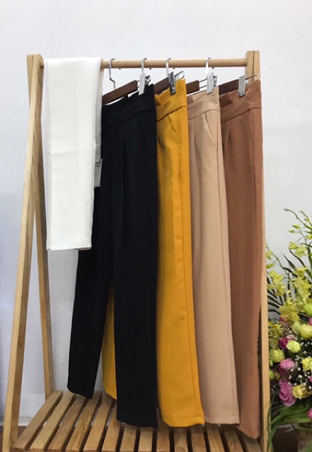 Quần baggy nữ cạp bèo xếp ly siêu xinh, quần tây một cúc lưng cao vải tuyết mưa cao cấp Xưởng may Thu Thủy