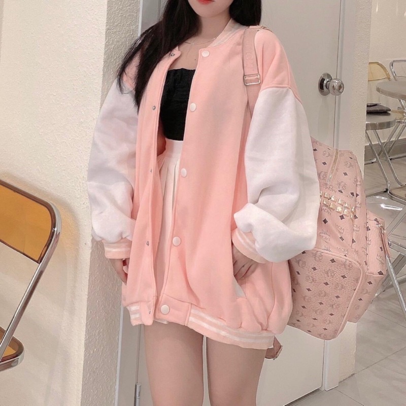 Áo Bomber Nỉ Bông Nút Bấm Tay Phối Ảnh Thật