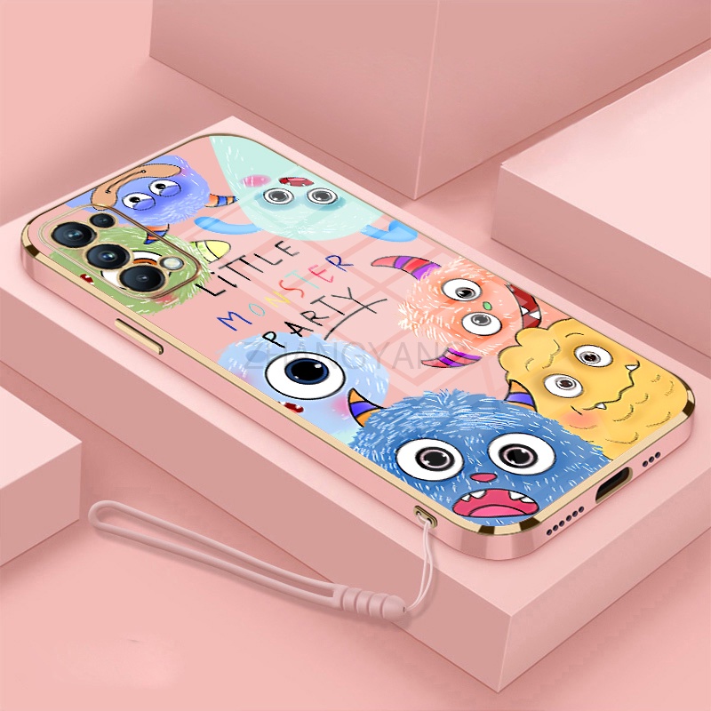 Ốp Điện Thoại TPU Dẻo Mạ Điện In Hình Quái Vật Nhỏ Có Dây Đeo Cho oppo reno 4 oppo reno 5