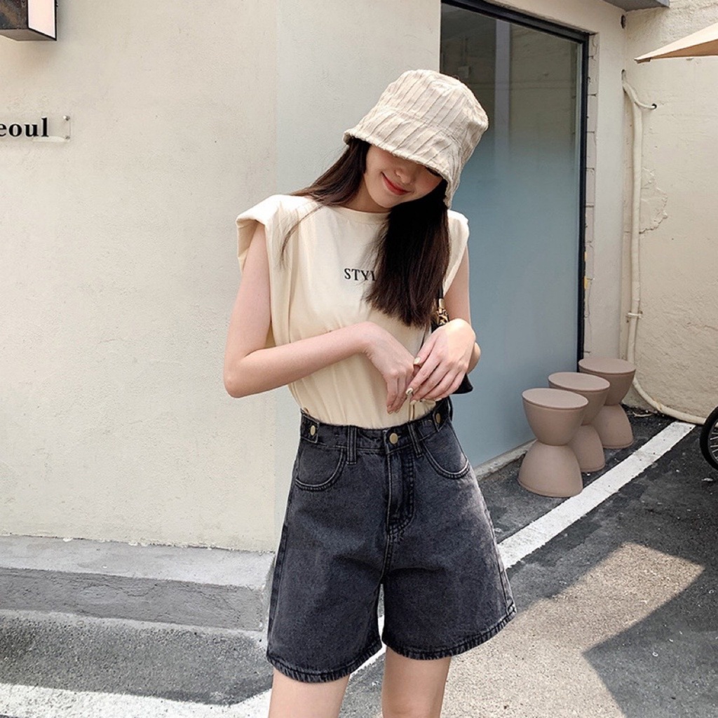Quần Đùi Jeans Cạp Cao Nữ Phong Cách Ullzang,Quần Short Giữa Eo Chất Bò Cao Cấp