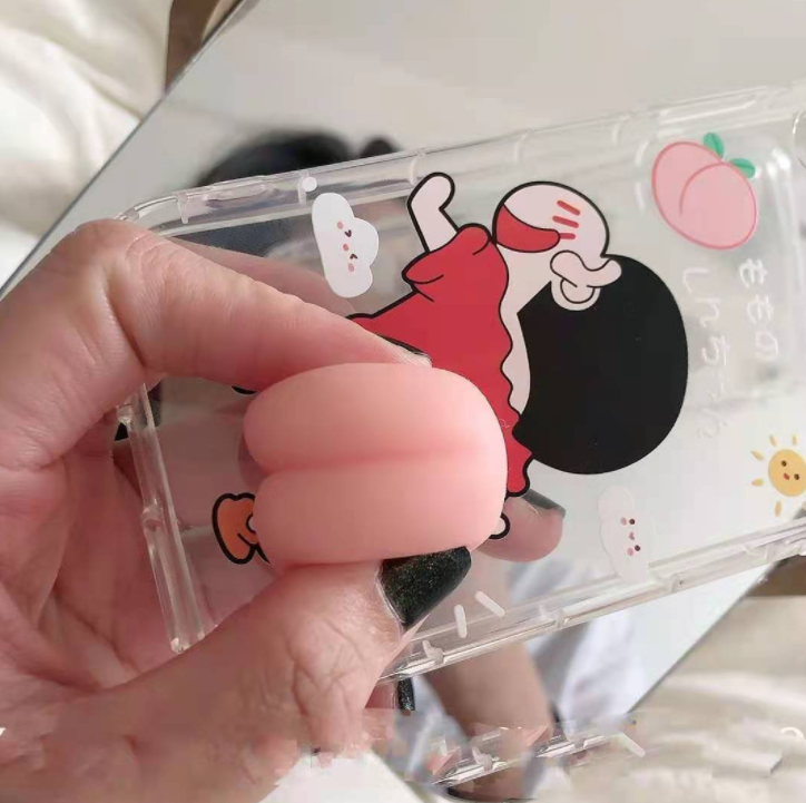 For OPPO A78 5G A83 A3S A5S A59 A32 A37 Case 3D Crayon Shin Chan Peach Butt Decompression Casing Protection Full Silicone