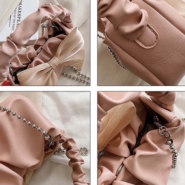 Túi xách nữ thời trang xách tay đeo chéo đính nơ quai nhún hàng Quảng Châu cao cấp Bagami