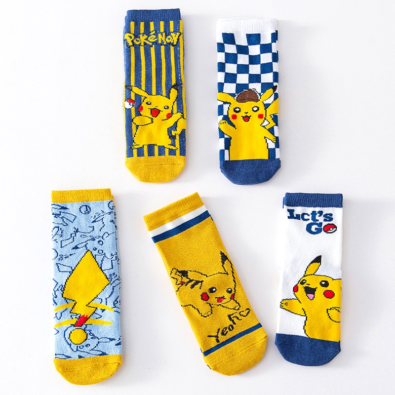 [THOAMS KIDS] Set 5 Đôi Vớ Cotton Thoải Mái Họa Tiết Hoạt Hình Pikachu Cho Bé 1-12 Tuổi