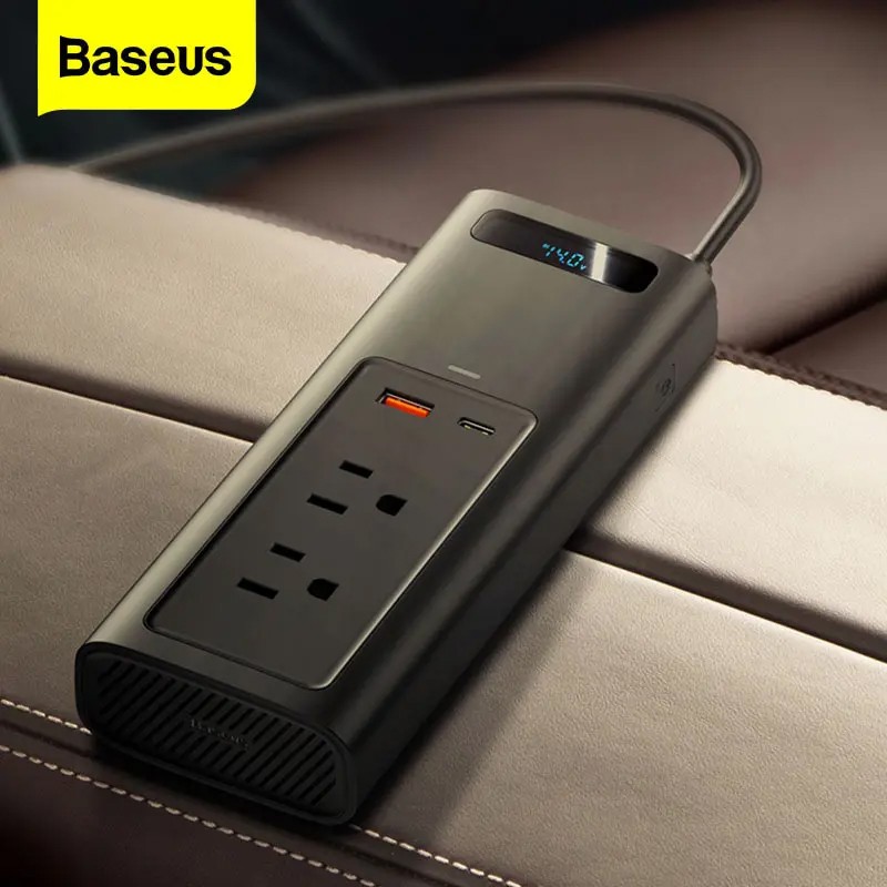 Bộ trạm sạc Baseus cho ô tô,chuyển đổi nguồn điện từ 12V lên 110V,công suất 150W, sạc nhanh cho điện thoại,laptop..
