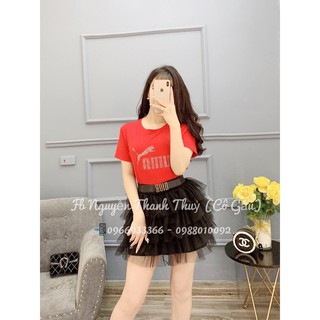 Set chân váy ren tầng xòe áo phông cổ tròn tay ngắn hàng cao cấp loại 1(shop tự chụp mẫu)