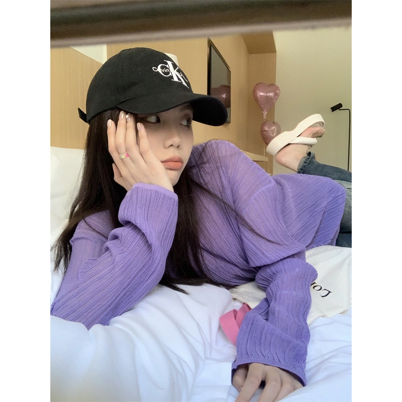 Xiaozhainv Áo Thun Dệt Kim Mỏng Tay Dài Chống Nắng Thời Trang Mùa Hè Cho Nữ