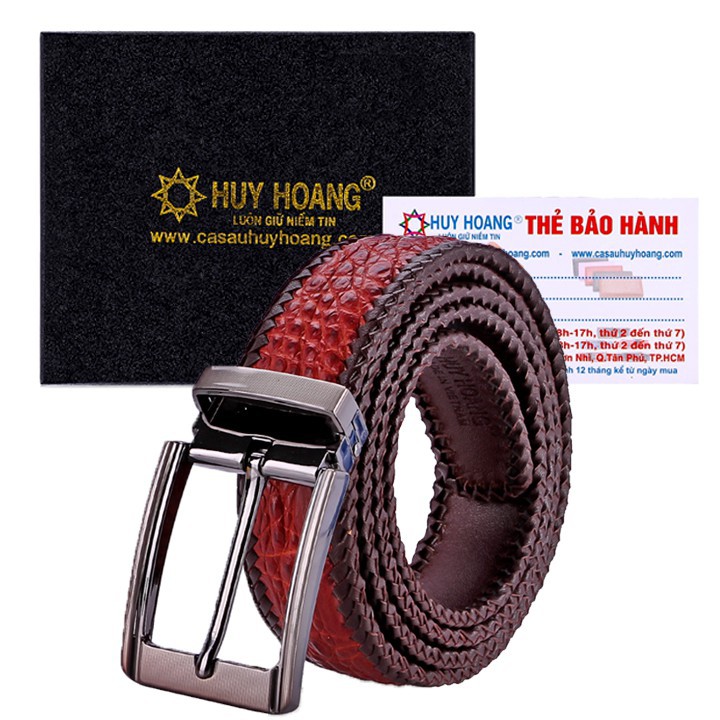 Thắt lưng nam da cá sấu đan viền đầu kim màu nâu đỏ HF4278