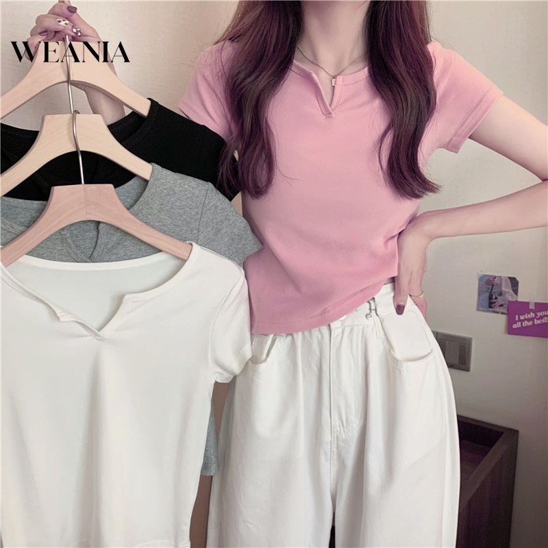 Áo Thun Tay Ngắn Cổ Chữ V Màu Trơn Thiết Kế Thanh Lịch