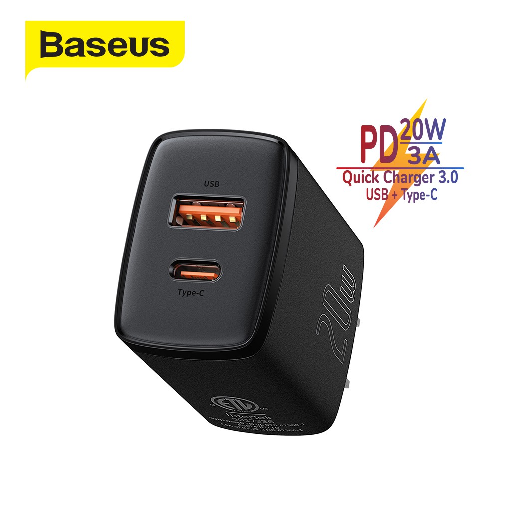 Củ sạc nhanh PD 20W Baseus Compact Quick Charger 2 cổng ( USB + Type C Dual Port, QC 3.0, chân cắm US ) nhỏ gọn