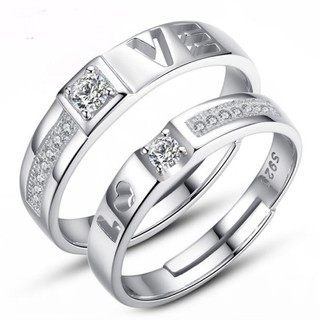 E027 Cutout LOVE Cặp Nhẫn Nhẫn Bạc Mạ Kim Cương Thời Trang Quà tặng Kích thước Miễn phí Nhẫn cưới