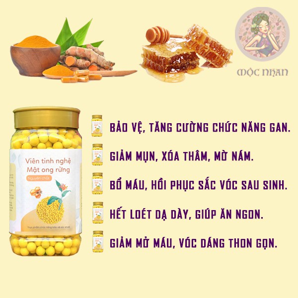 Viên nghệ mật ong, viên tinh nghệ mật ong rừng nguyên chất Mộc Nhan 500gr